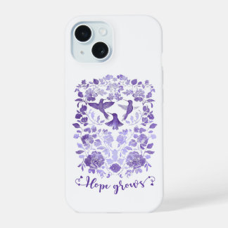 Hope Grows – Lavender Linocut Bird Inspirational iPhone 15 Case