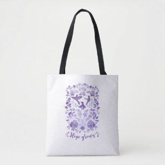 Hope Grows – Lavender Linocut Bird Inspirational Tote Bag
