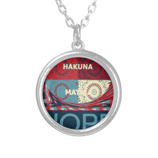 Hope Hakunamatata Lovely Inspirational Edgy vector Silver Plated Necklace (Front)