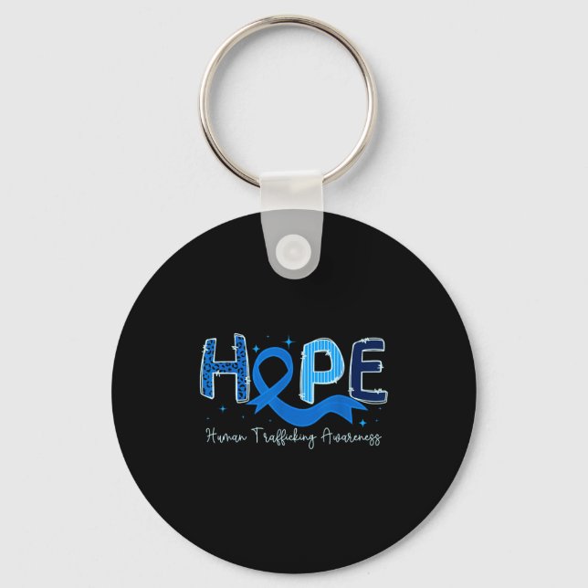 Hope Human Trafficking Awareness Blue Ribbon  Keychain (Front)