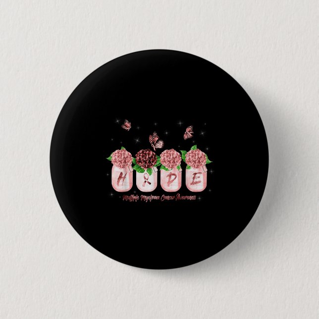 Hope Hydrangea Flower Butterfly Multiple Myeloma C Button (Front)
