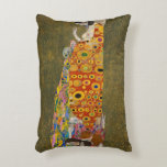 Hope II by Gustav Klimt, Vintage Art Nouveau Accent Pillow<br><div class="desc">Hope II (1907/08) by Gustav Klimt is a vintage Victorian Era Symbolism fine art painting featuring a pregnant lady looking down over her large belly towards a human skull. There are three women near her feet woven into the intricate pattern of her robe. The woman has exposed breasts and is...</div>