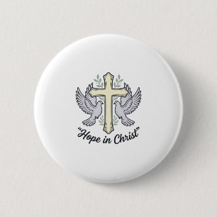 Hope in Christ Dove Cross Vintage Christian Design Button