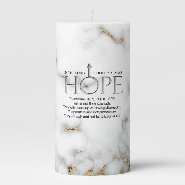 Hope in the Lord Scripture Verse Isaiah 40:31 Pillar Candle (Front)