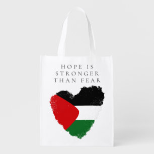“Hope Is Stronger Than Fear” with Palestine Heart  Grocery Bag