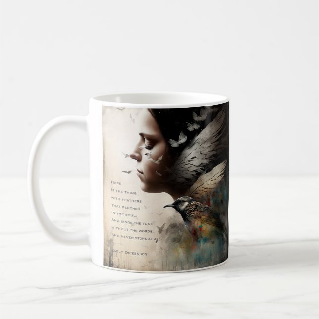 Hope is the Thing with Feathers Coffee Mug (Left)