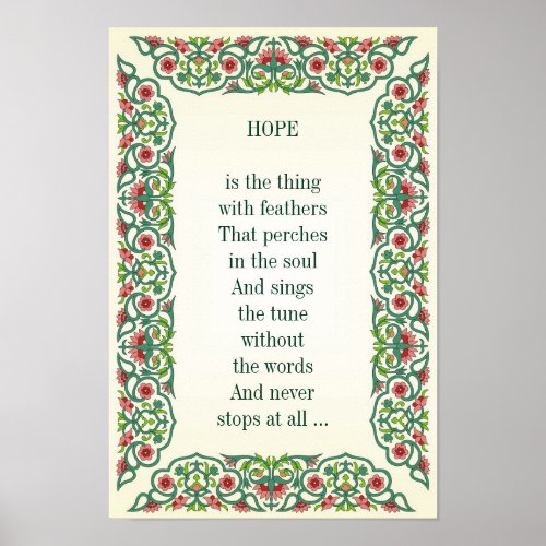 HOPE  is the thing  with feathers  That perches Poster