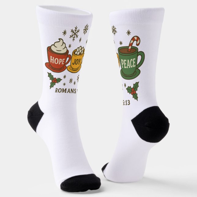 Hope Joy Peace and Cocoa Socks (Angled)