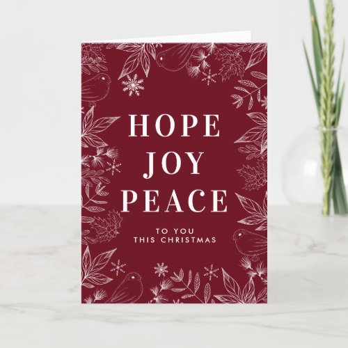 Hope Joy Peace Doves  Leaves Red Religious Holiday Card