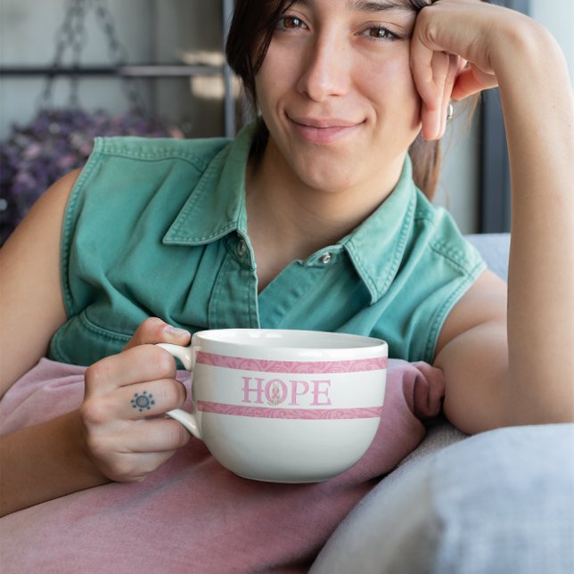 Hope Kitty Pink Ribbon Personalized Soup Mug (Creator Uploaded)