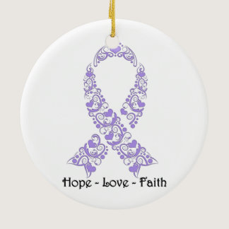 Hope Lavender Awareness Ribbon Ceramic Ornament