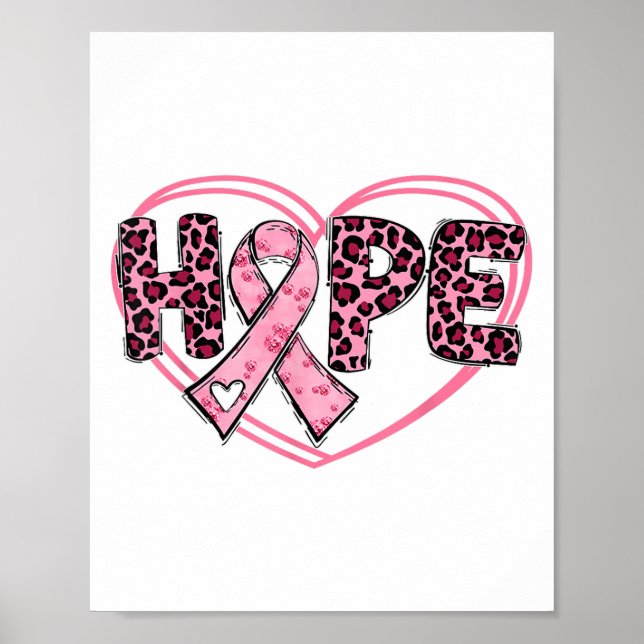 Hope Leopard Breast Cancer Awareness Heart Pink Ri Poster (Front)