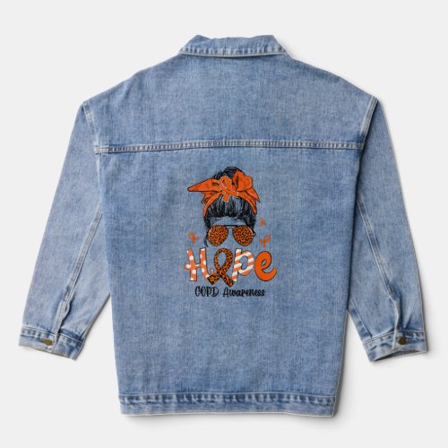 Hope Leopard Messy Bun Orange Ribbon Copd Awarenes Denim Jacket