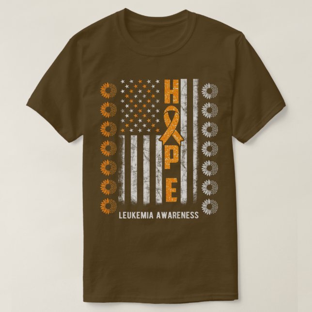 Hope Leukemia Awareness American Flag Sunflower Pr T-Shirt (Design Front)