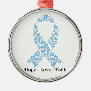 Hope Light Blue Awareness Ribbon Metal Ornament