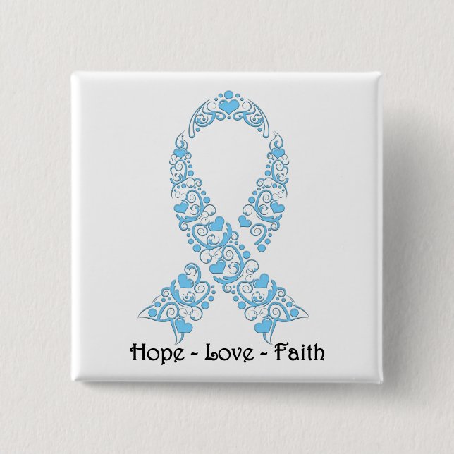Hope Light Blue Awareness Ribbon Pinback Button (Front)