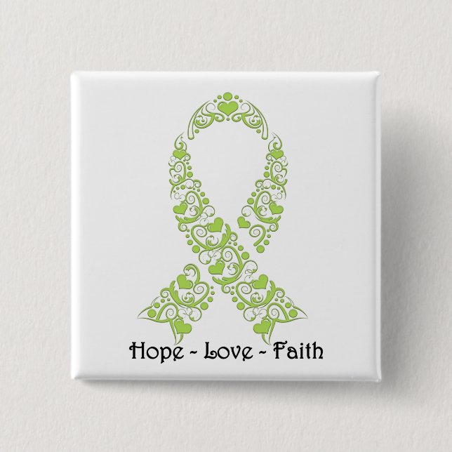 Hope Lime Green Awareness Ribbon Button (Front)