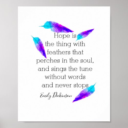 hope literary Emily Dickinson quote on feather art Poster