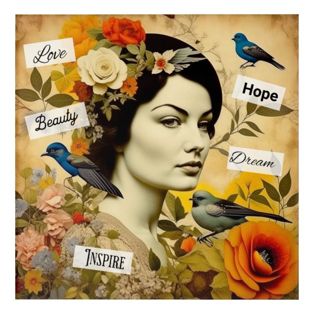 Hope, Love, Beauty, Dream Vintage Lady Acrylic Print (Front)