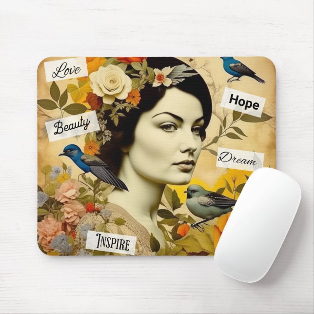 Hope, Love, Beauty, Dream Vintage Lady Mouse Pad (With Mouse)