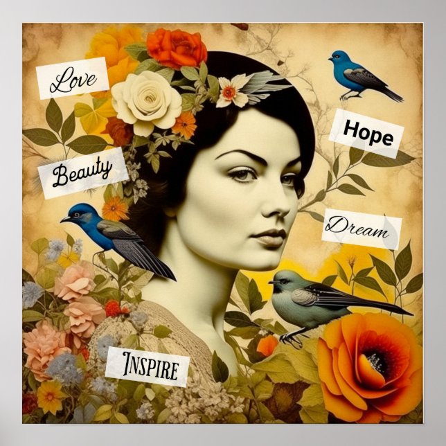 Hope, Love, Beauty, Dream Vintage Lady Poster (Front)