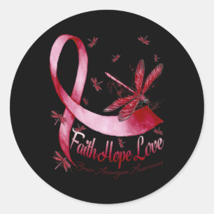 Hope Love Brain Aneurysm Awareness Dragonfly Classic Round Sticker
