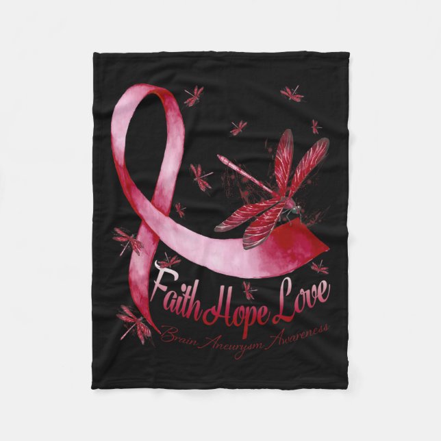 Hope Love Brain Aneurysm Awareness Dragonfly  Fleece Blanket (Front)