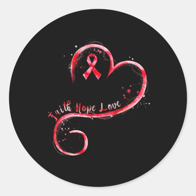 Hope Love Burgundy Ribbon Brain Aneurysm Awareness Classic Round Sticker (Front)