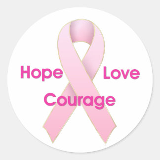Hope/Love/Courage Breast Cancer Ribbon Stickers
