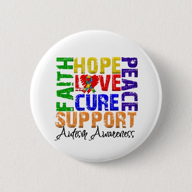 Hope Love Cure Autism Awareness Button (Front)