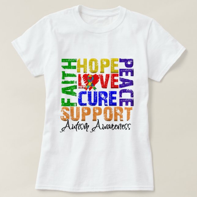 Hope Love Cure Autism Awareness T-Shirt (Design Front)