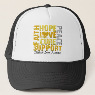 Hope Love Cure Childhood Cancer Awareness Trucker Hat