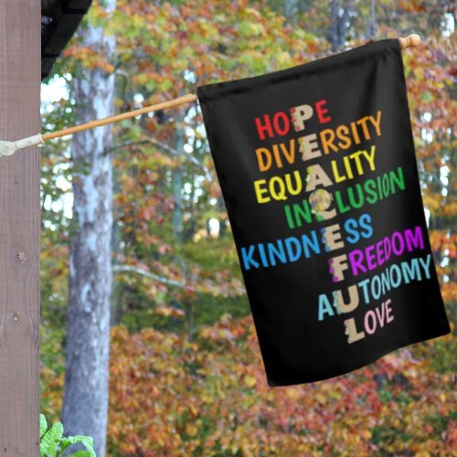 Hope Love Equality Kindness Progress Rainbow Color House Flag