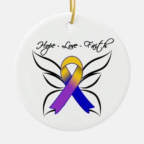 Hope Love Faith Butterfly _ Bladder Cancer Ceramic Ornament