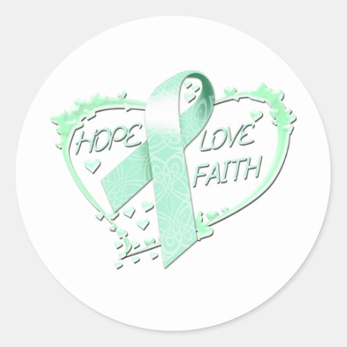 Hope Love Faith Heart teal Classic Round Sticker