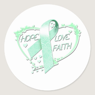 Hope Love Faith Heart (teal) Classic Round Sticker