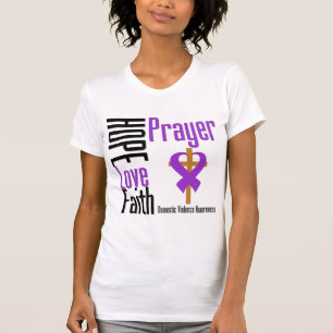 Hope Love Faith Prayer Ribbon Domestic Violence T-Shirt