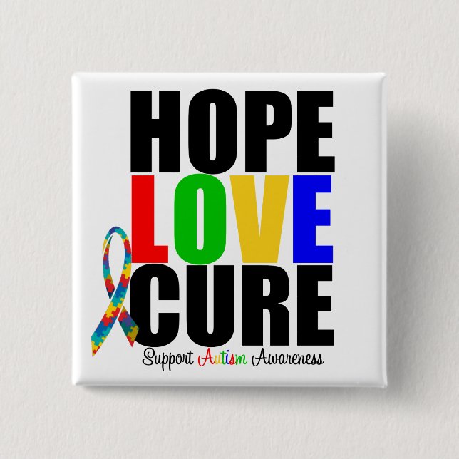 Hope Love Faith Puzzle Ribbon Autism Button (Front)