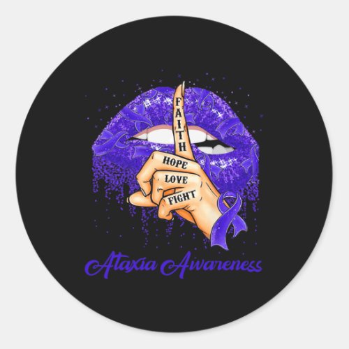 Hope Love Fight Blue Ribbon Ataxia Awareness  Classic Round Sticker