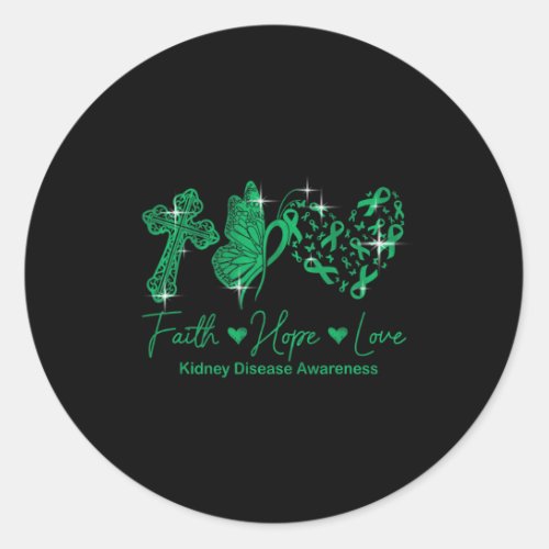 Hope Love Green Ribbon Kidney Disease Awareness 1  Classic Round Sticker