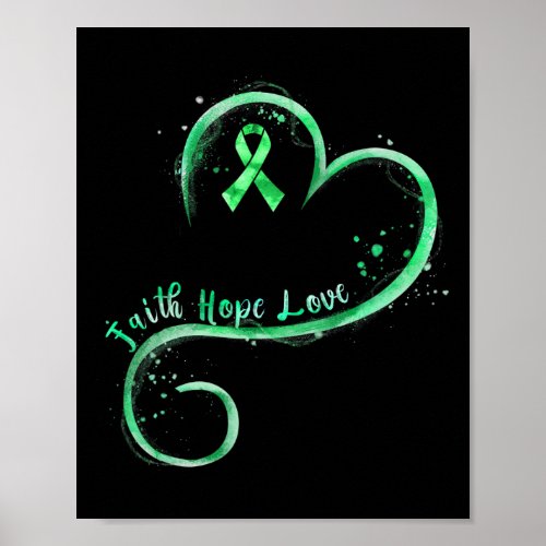 Hope Love Green Ribbon Kidney Disease Awareness  Poster