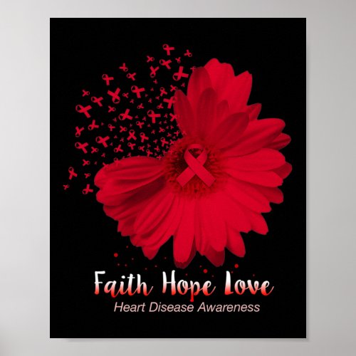 Hope Love Heart Disease Awareness Sunflower  Poster