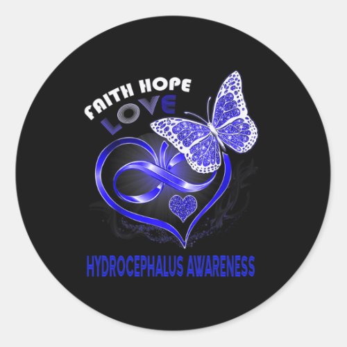 Hope Love Hydrocephalus Awareness Heart Butterfly  Classic Round Sticker