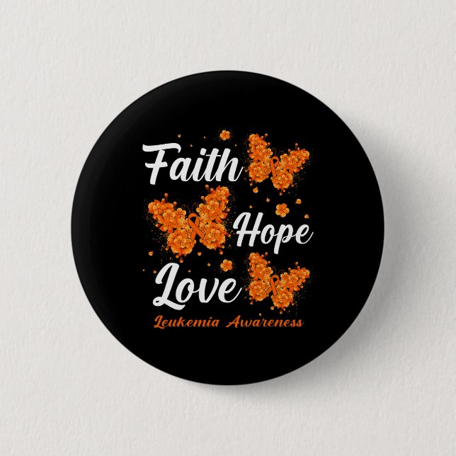 Hope Love Leukemia Awareness Butterfly  Button (Front)