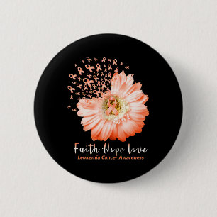 Hope Love Leukemia Awareness Orange Ribbon Daisy Button