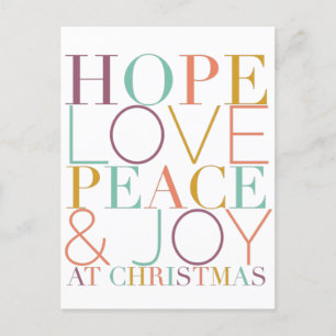 Hope Love Peace & Joy at Christmas Holiday Postcard