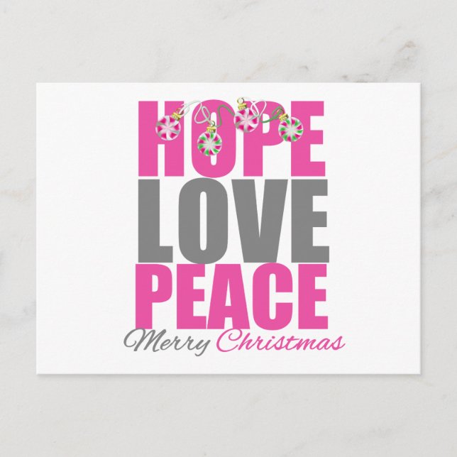 Hope Love Peace Merry Christmas Ornaments Holiday Postcard (Front)