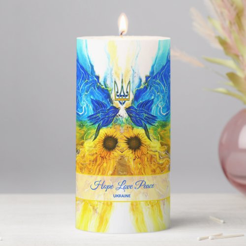 Hope Love Peace Ukraine Butterfly Pillar Candle