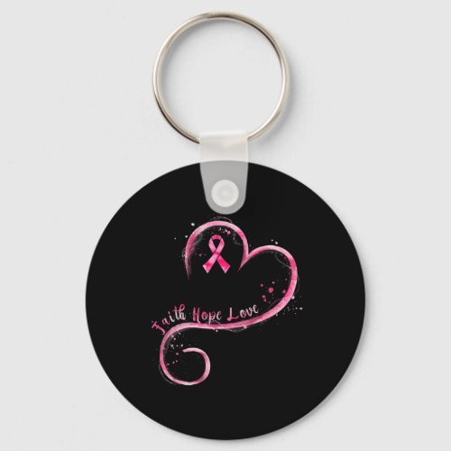 Hope Love Pink Ribbon Breast Cancer Awareness  Keychain