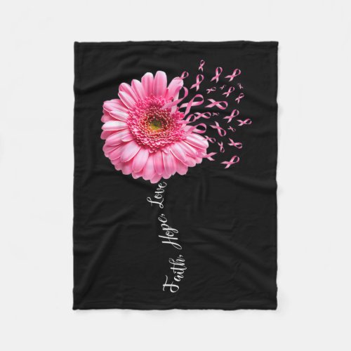 Hope Love Pink Ribbon Daisy Flower Breast Cancer  Fleece Blanket